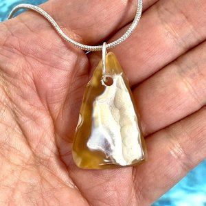Tampa Bay Fossil Coral Botryoidal Bubble Agate Triangle Pendant Silver Necklace